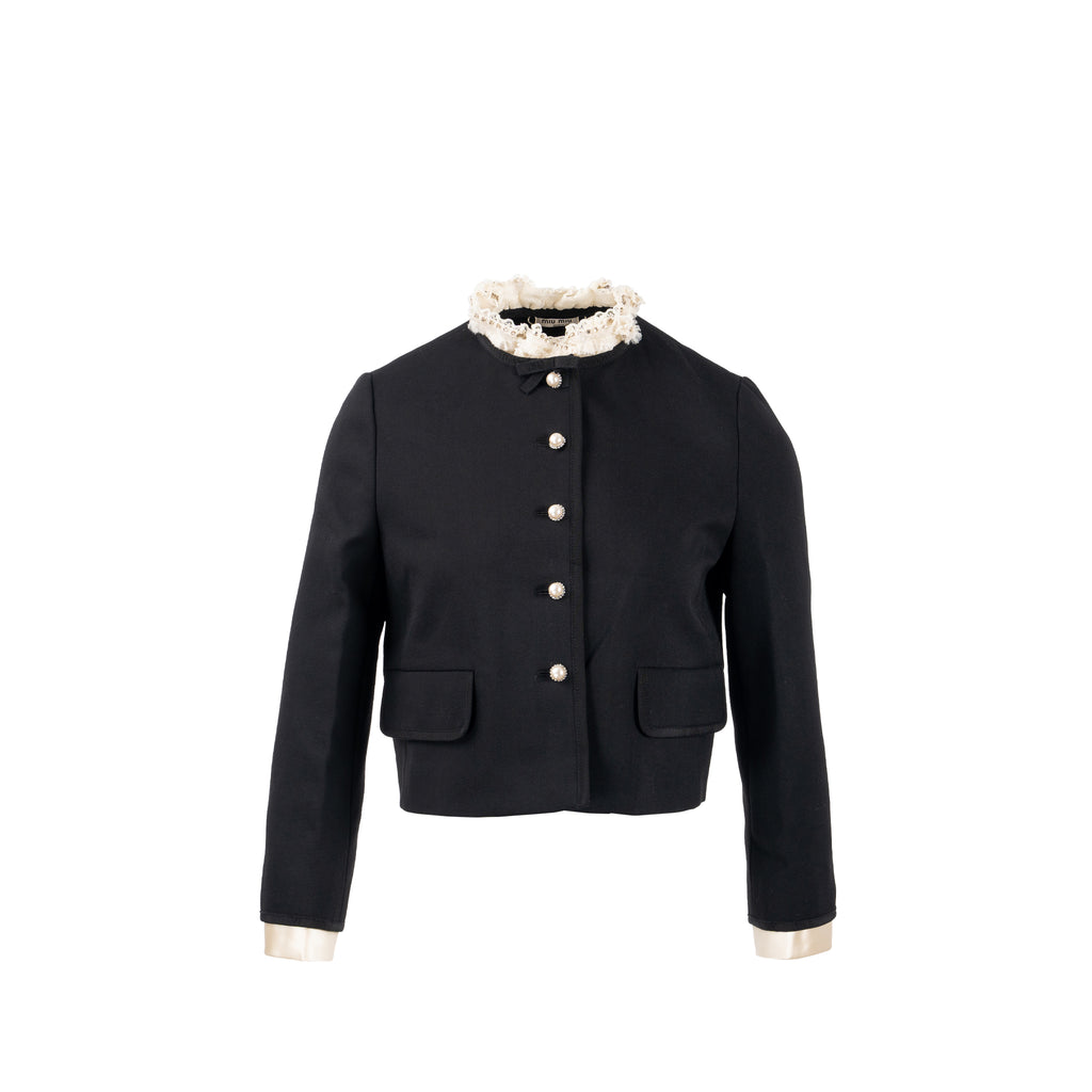 【MiuMiu】Cropped wool jacket ウール ジャケット Cropped virgin wool jacket in grey - Miu Miu | Mytheresa
