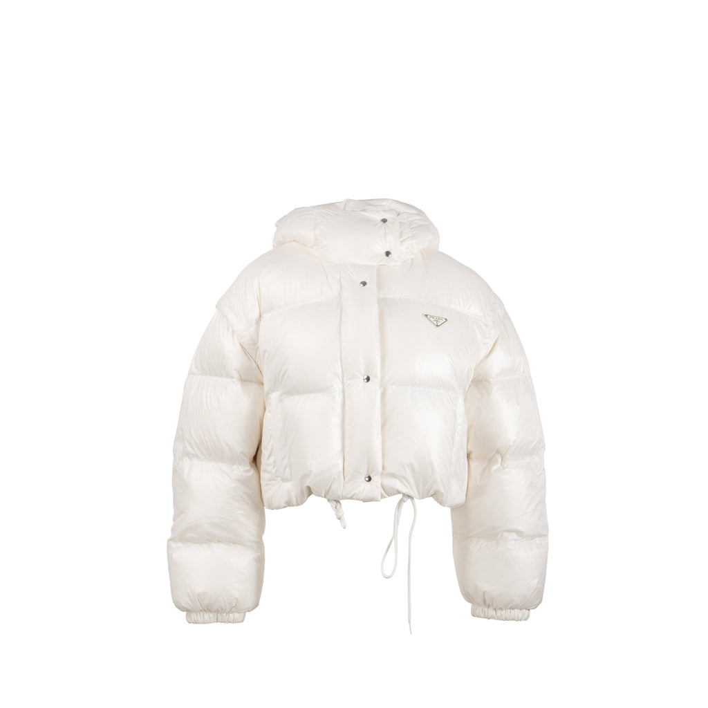 Prada size 40 Re-Nylon cropped down jacket white