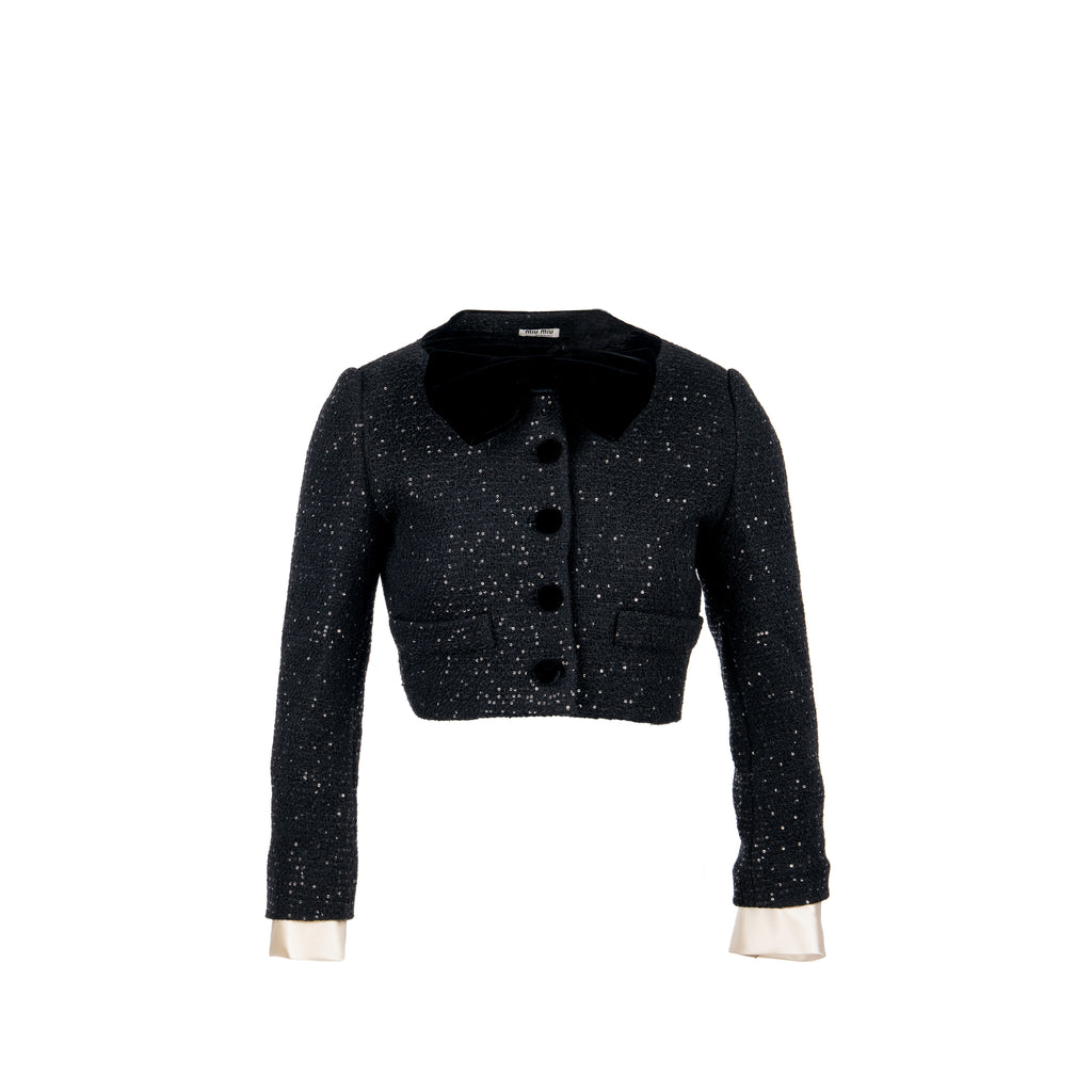 ジャケット・アウター miu miu tweed wool coat Miu miu size 36 tweed jacket sequin/ virgin wool black