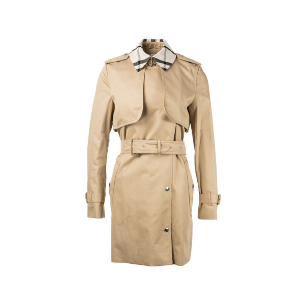 Burberry Size 4 Check Panel Mid-Length Trench Coat
