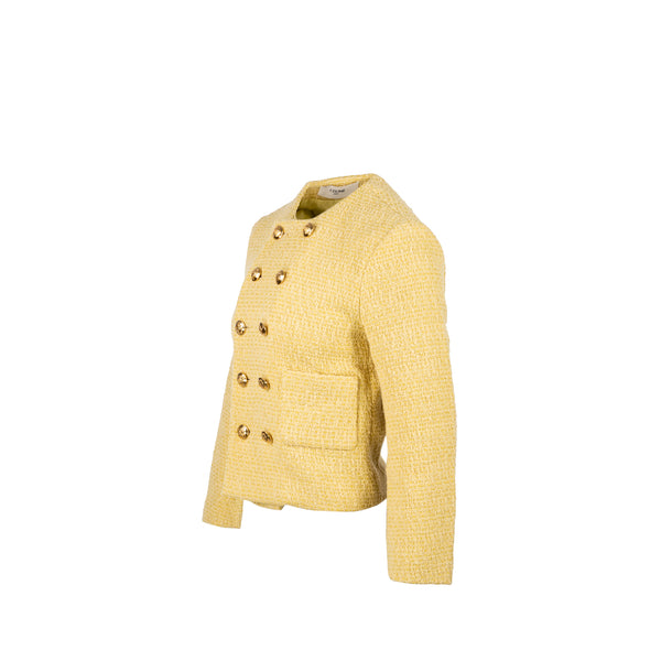 Celine Size 38 boucle chasseur tweed jacket wool/cotton yellow