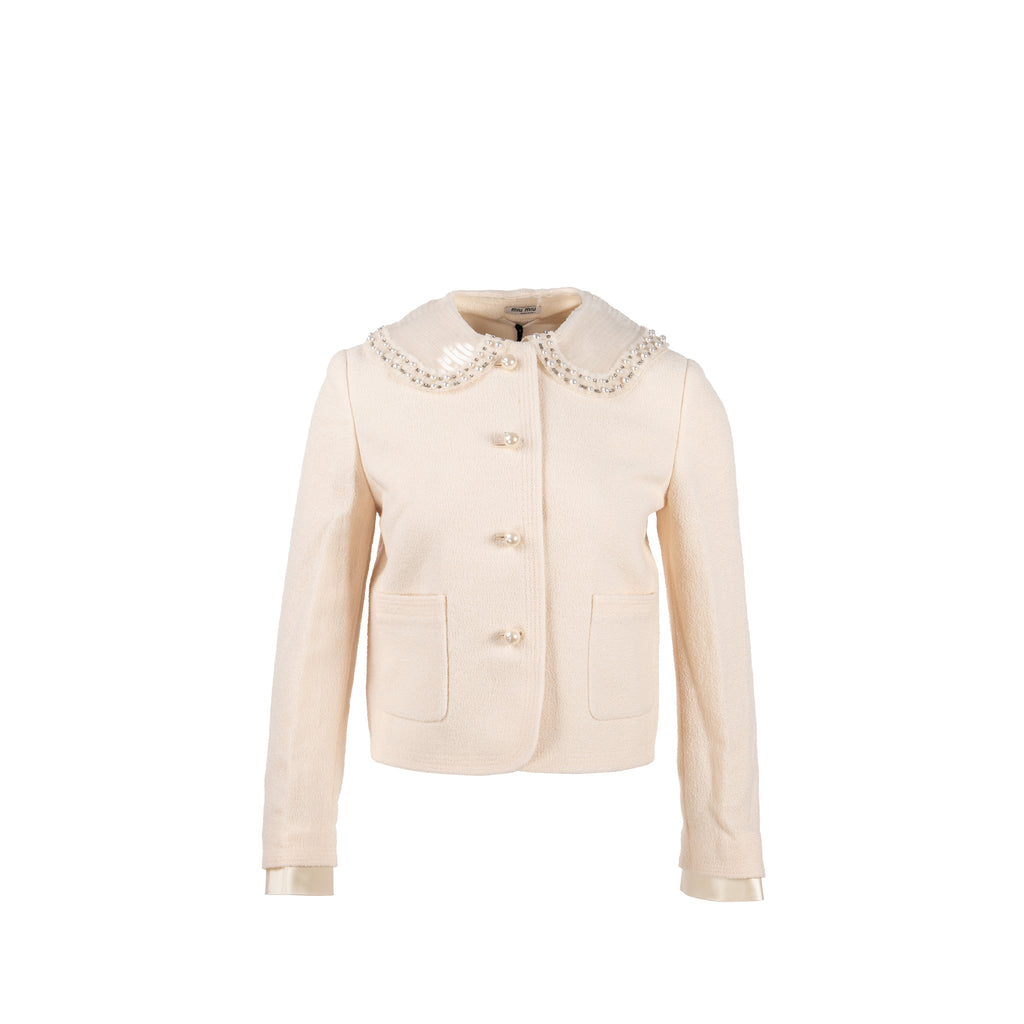 ジャケット・アウター Miu Miu Wool Jacket size38 Sand Beige Embroidered Wool Jacket | Miu Miu