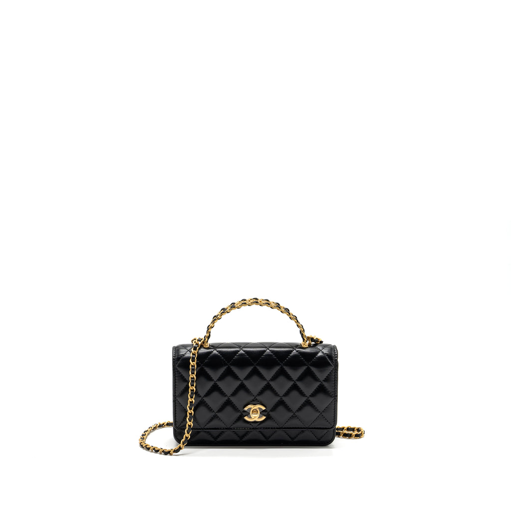 Chanel calfskin quilted logo best sale flap black