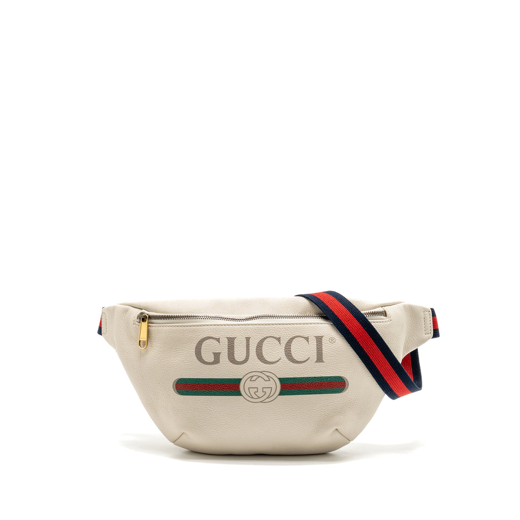 Gucci Logo Print Belt Bag Calfskin White GHW
