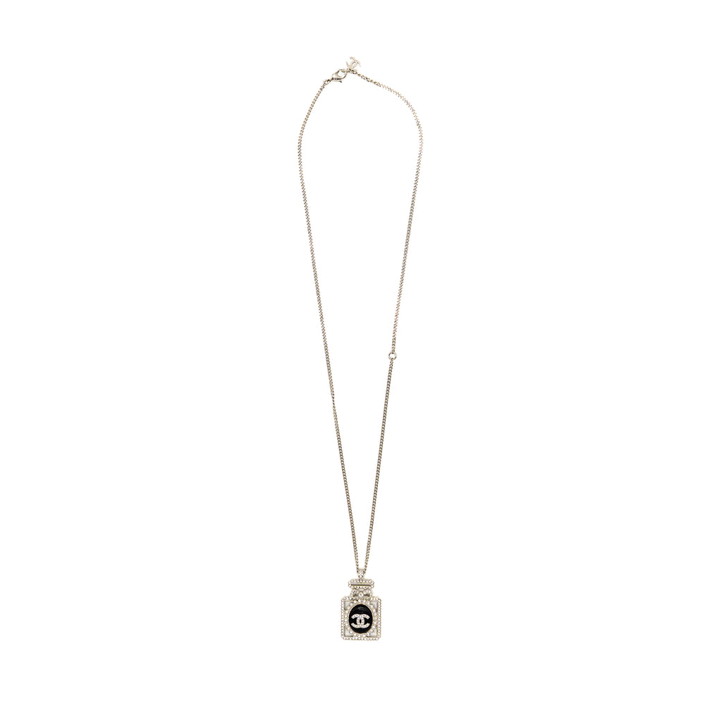 Chanel No.5 Perfume Bottle Necklace Crystal/Leather Light Gold Tone
