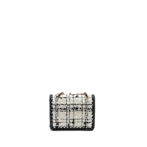 CHANEL Seasonal Mini Square Flap Bag Tweed White/Black LGHW (Microchip)