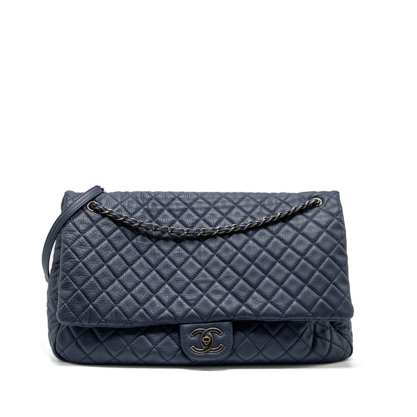 Chanel XXL airline classic flap bag grained calfskin dark blue ruthenium hardware