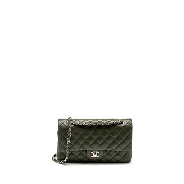 Chanel Medium Classic Double Flap Bag Caviar Olive Green SHW