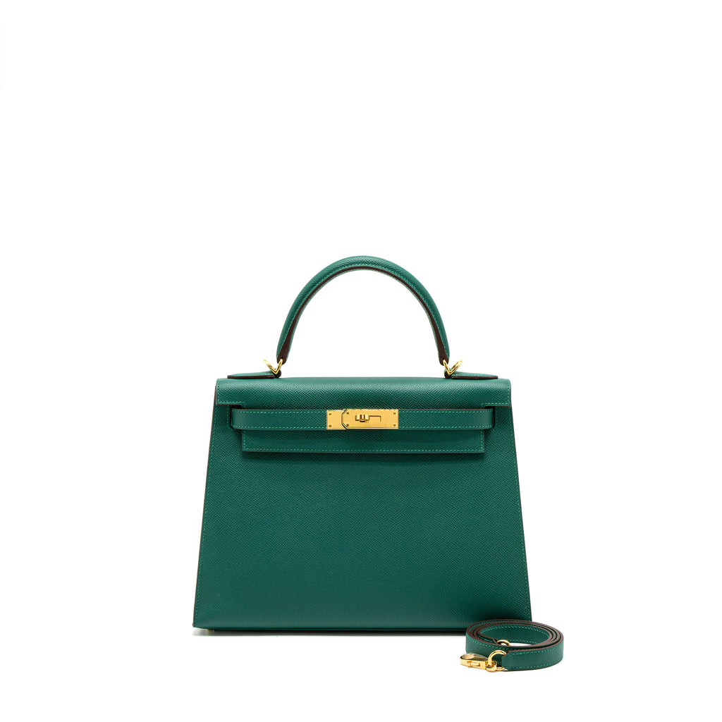 Hermes Kelly 28 Special Order Epsom Malachite/Gris Asphalte GHW Stamp