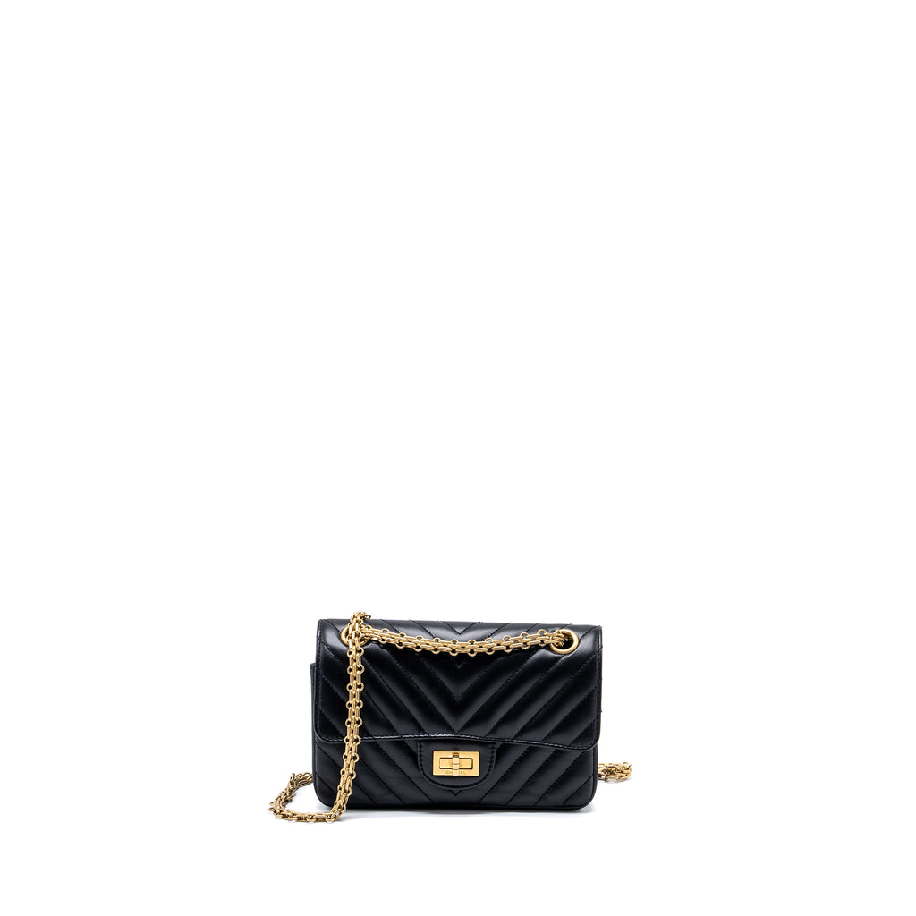 Chanel Mini 2.55 Reissue Flap Bag Chevron Aged Calfskin Black GHW Mic