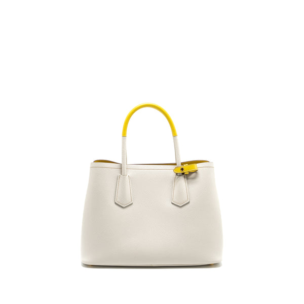 Prada Small Saffiano Cuir Tote Bag Calfskin White/Yellow GHW