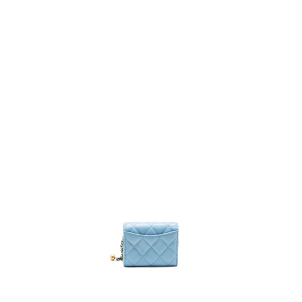 Chanel Pearl crush mini flap wallet with chain lambskin blue GHW