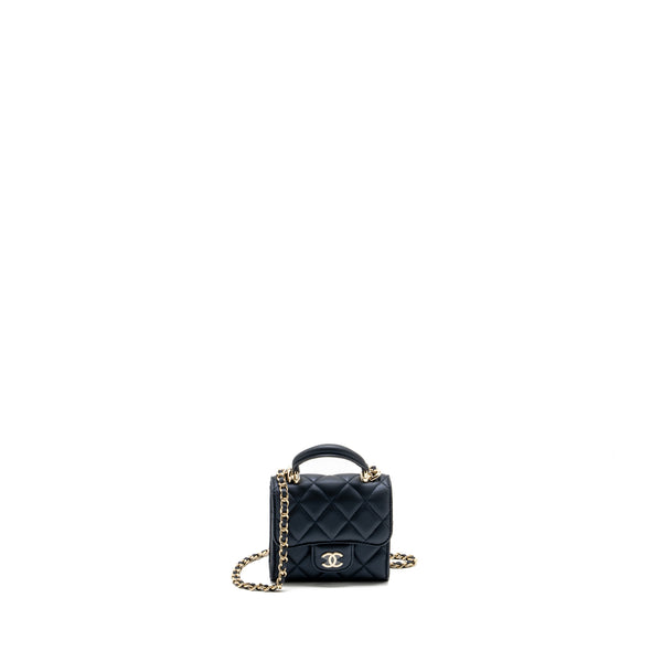Chanel Top Handle Mini Flap Bag Lambskin Metallic Blue LGHW (Microchip)