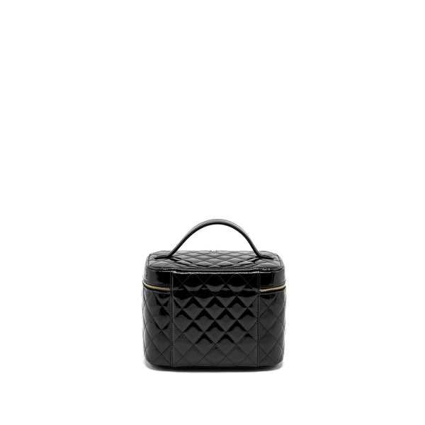 Chanel top handle vanity case patent black LGHW