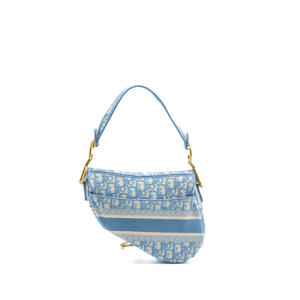 DIOR medium Saddle Bag Oblique Embroidery Light Blue GHW