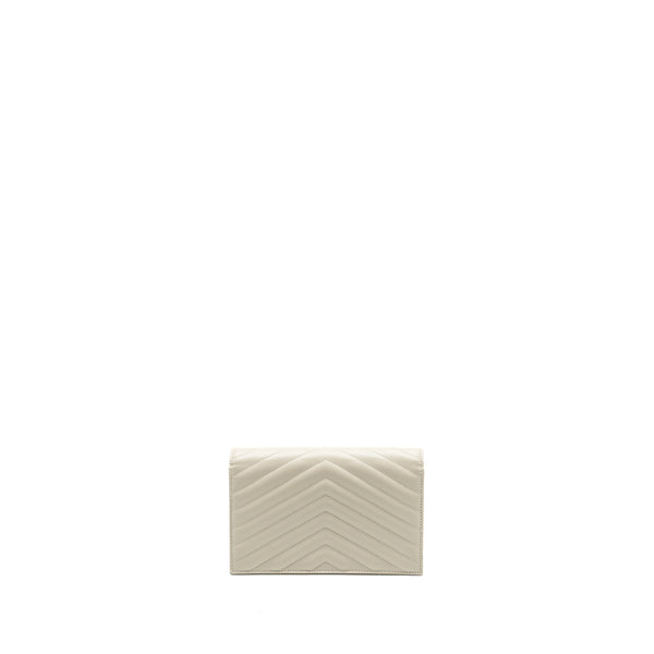 Saint Laurent envelope chain wallet grained calfskin cream soft GHW