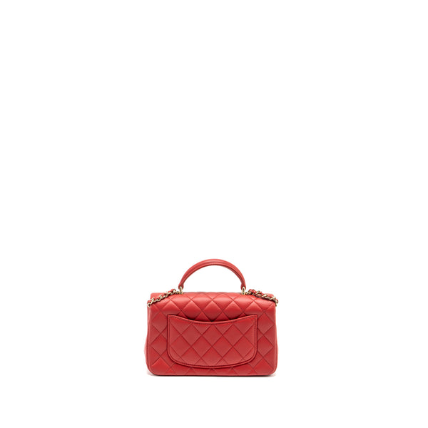 Chanel Top Handle Mini Rectangular Flap Bag Lambskin Red LGHW (Microchip)