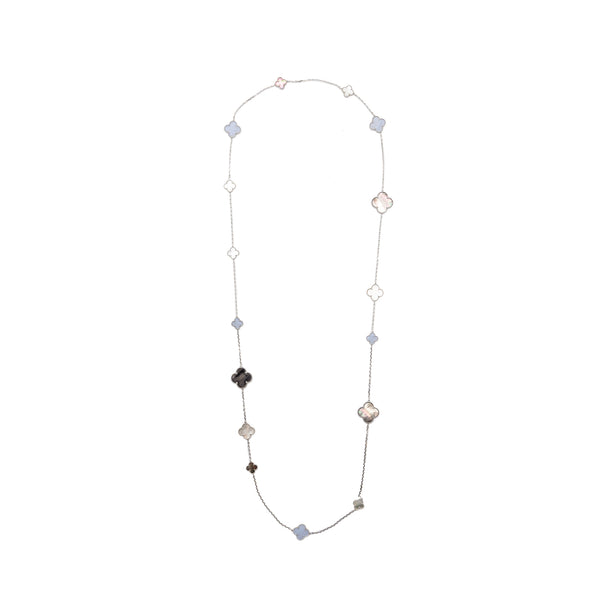 Van Cleef & Arpels Magic Alhambra 16-Motif Long Necklace White Gold/ White And Grey Mother Of Pearl/ Chalcedony