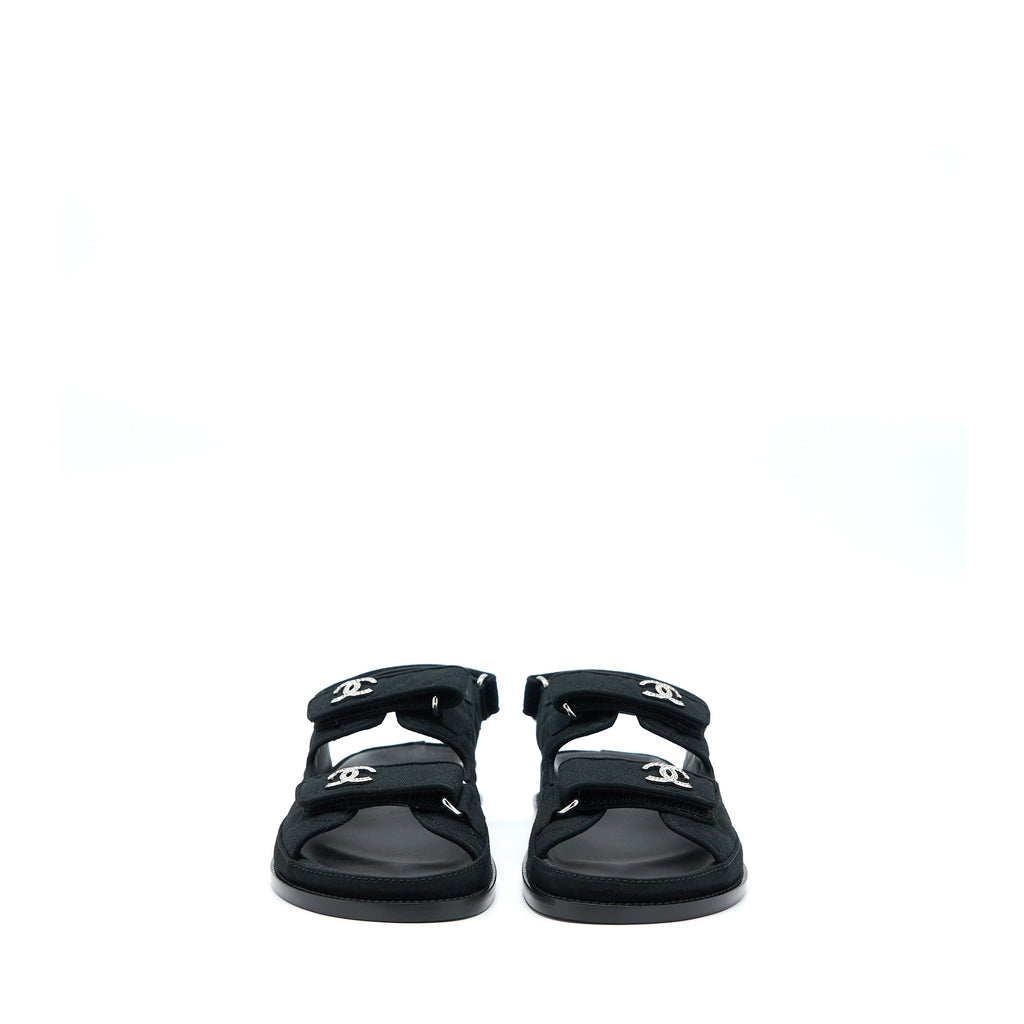 Chanel Size 38.5 Dad Sandals with Crystal Logo Black