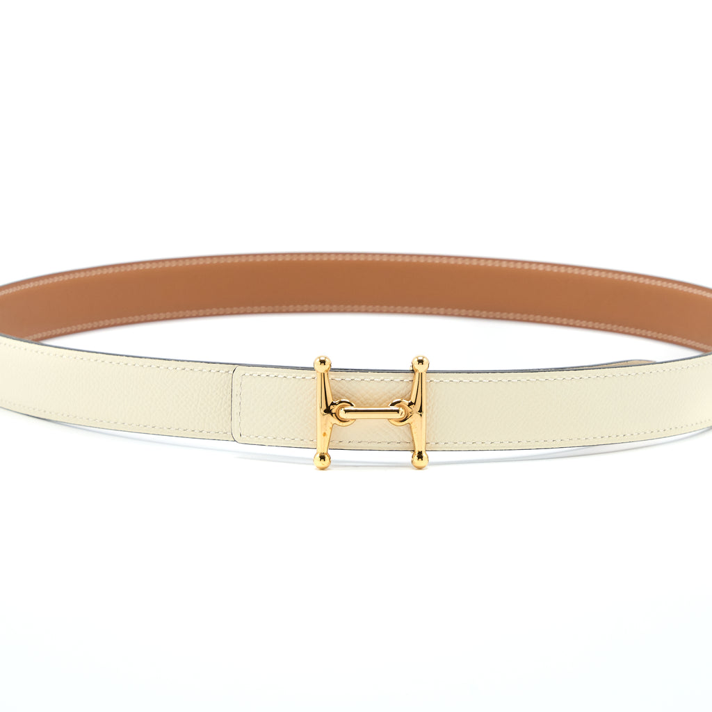 Hermes Size 85 Mors H Belt Buckle&Reversible Leather Strap 24MM Nata/G