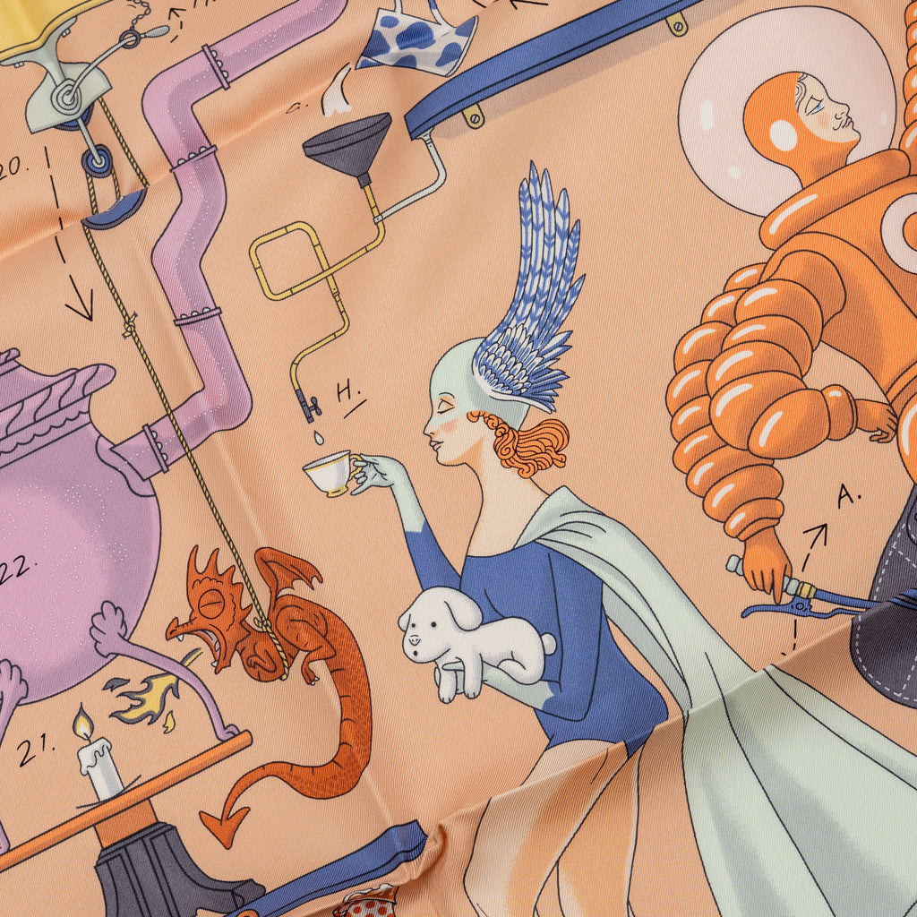 Hermes 90CM silk scarf Tea for two multicolor