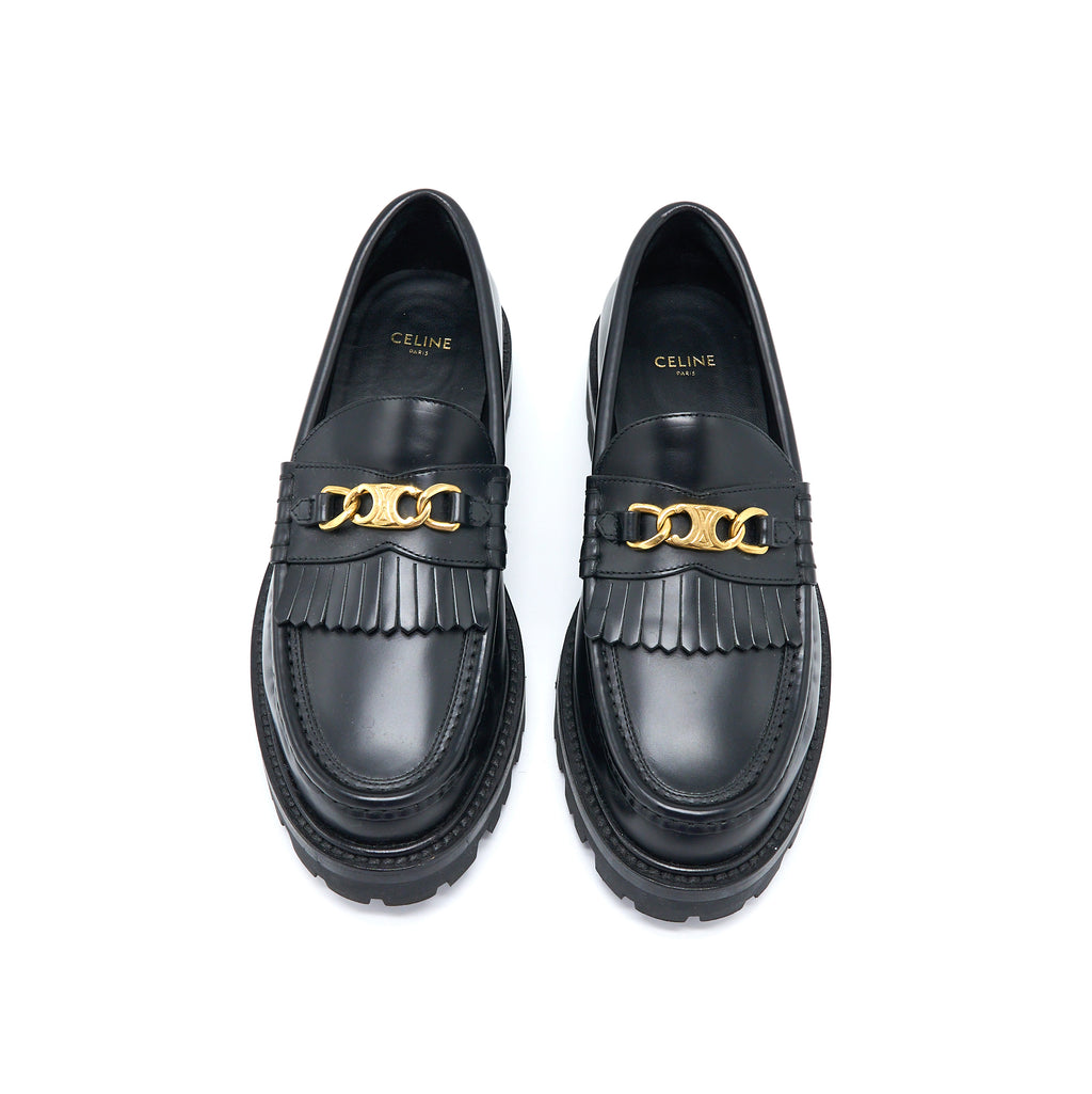 Celine Size 38 Triomphe Chunky Loafer Calfskin Black GHW