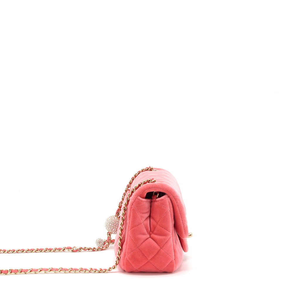 Pink Velvet Mini Flap Bag Pearl Crush Gold Hardware, 2020