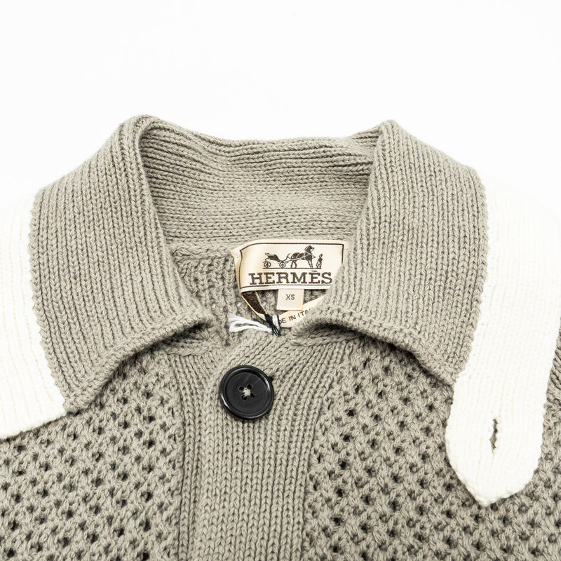 Hermes size XS knit top cotton / cashmere multicolour grey/ white