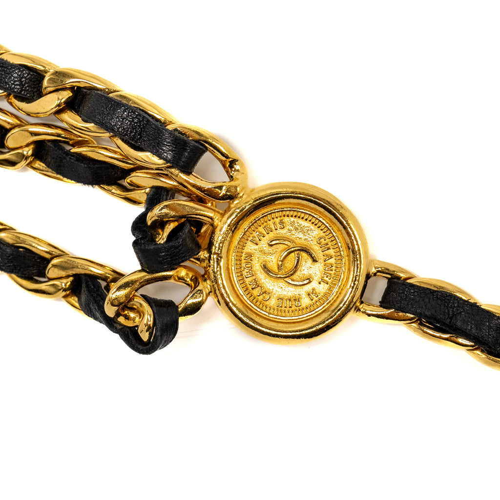 Chanel Vintage 3-Tier Strand Leather Chain Belt Lambskin 24k Gold Plat 
