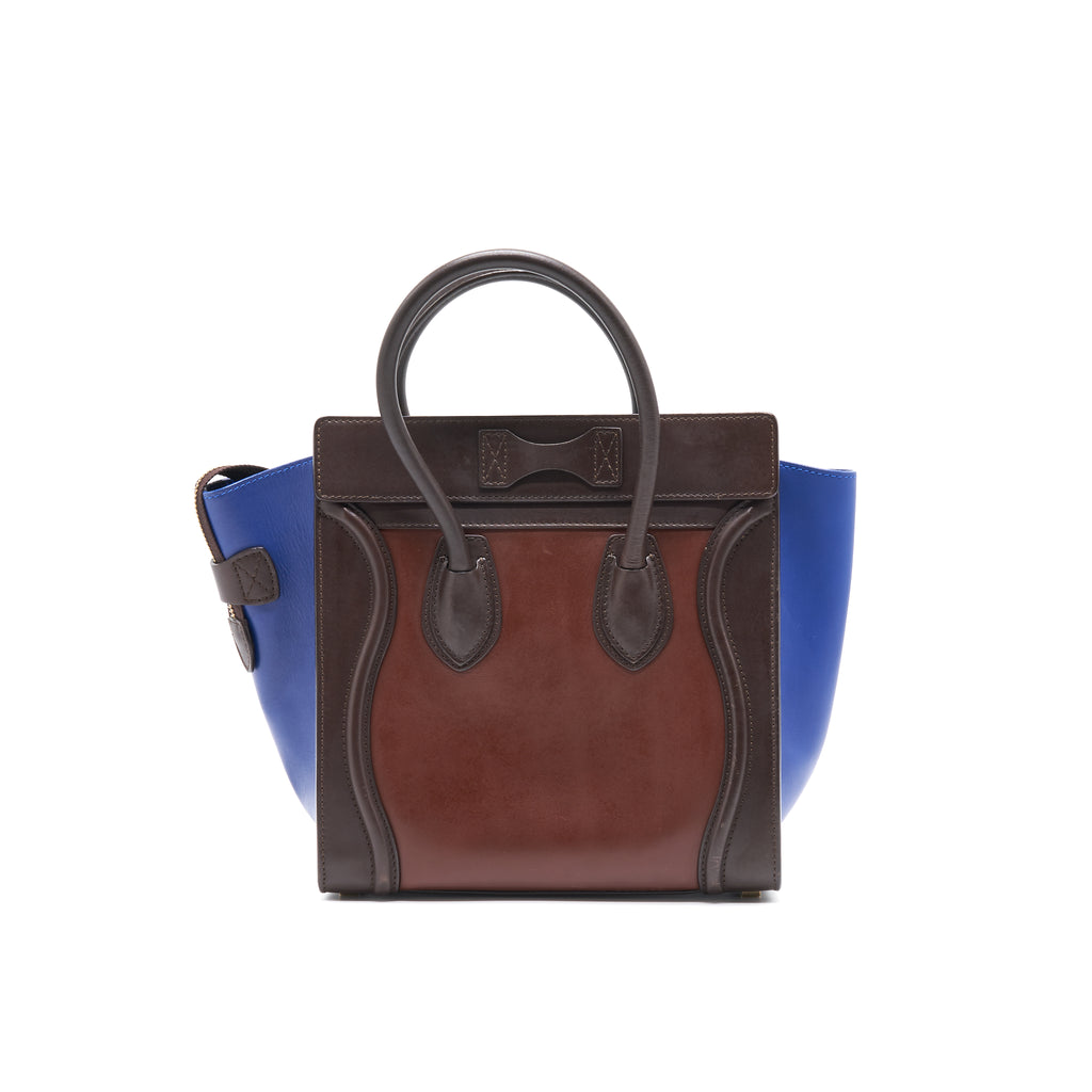 Celine Micro Luggage Bag Burgendy Brown Blue