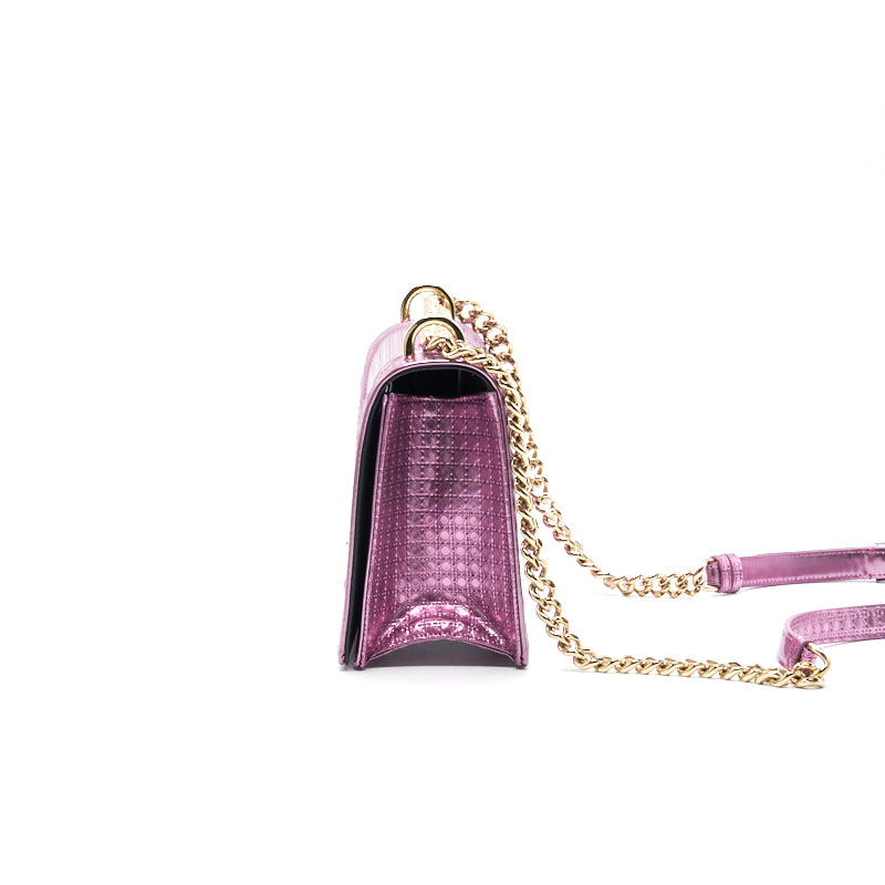 Christian Dior Purple Orange Metallic Calfskin Micro-Cannage Diorama Pouch 19 cm Pochette Flap Bag WOC, New! - poupishop