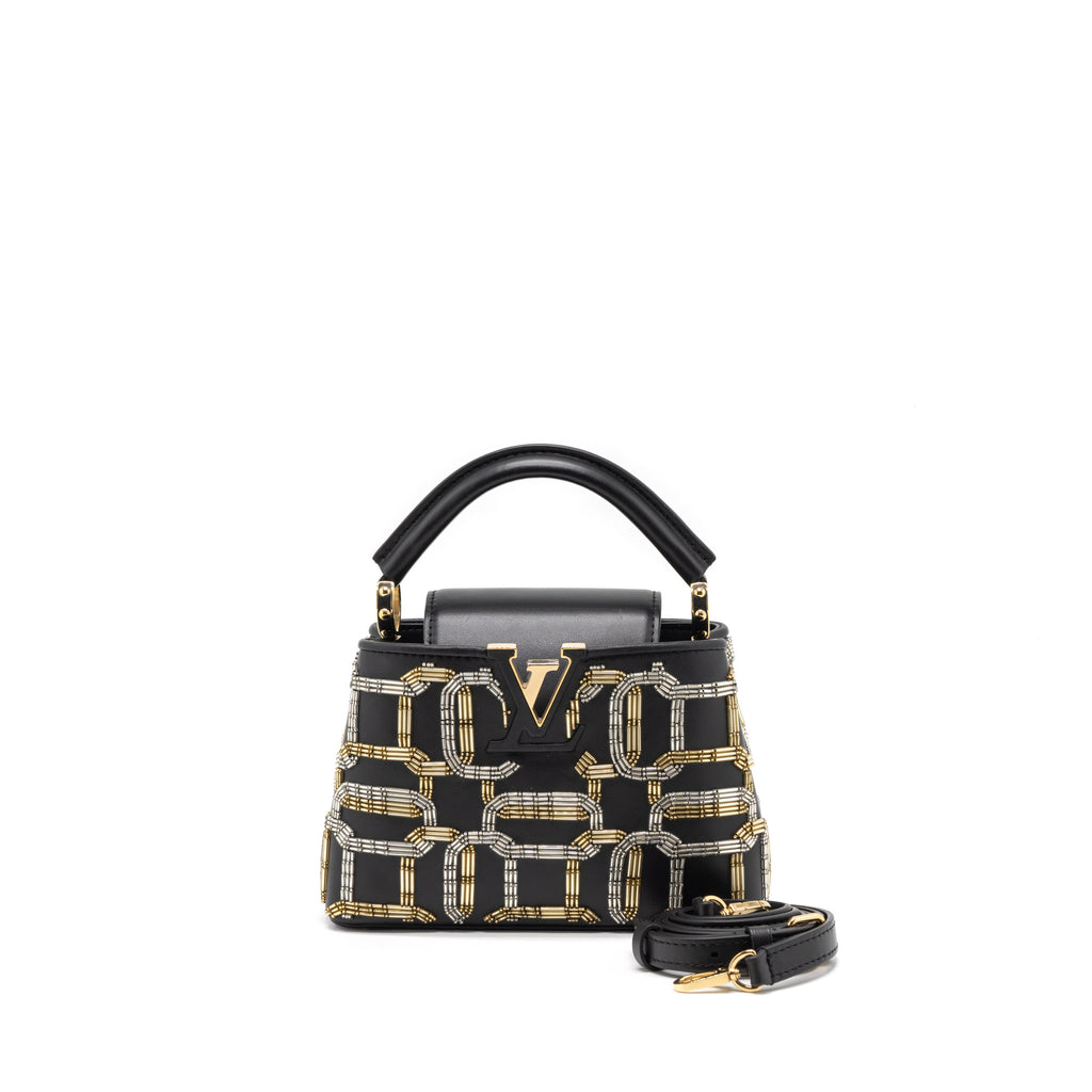 Louis Vuitton Capucines Mini handbag with strap in black and gold beads, GHW