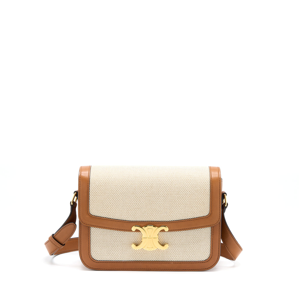 CLASSIQUE TRIOMPHE BAG IN TEXTILE AND CALFSKIN - NATURAL / TAN