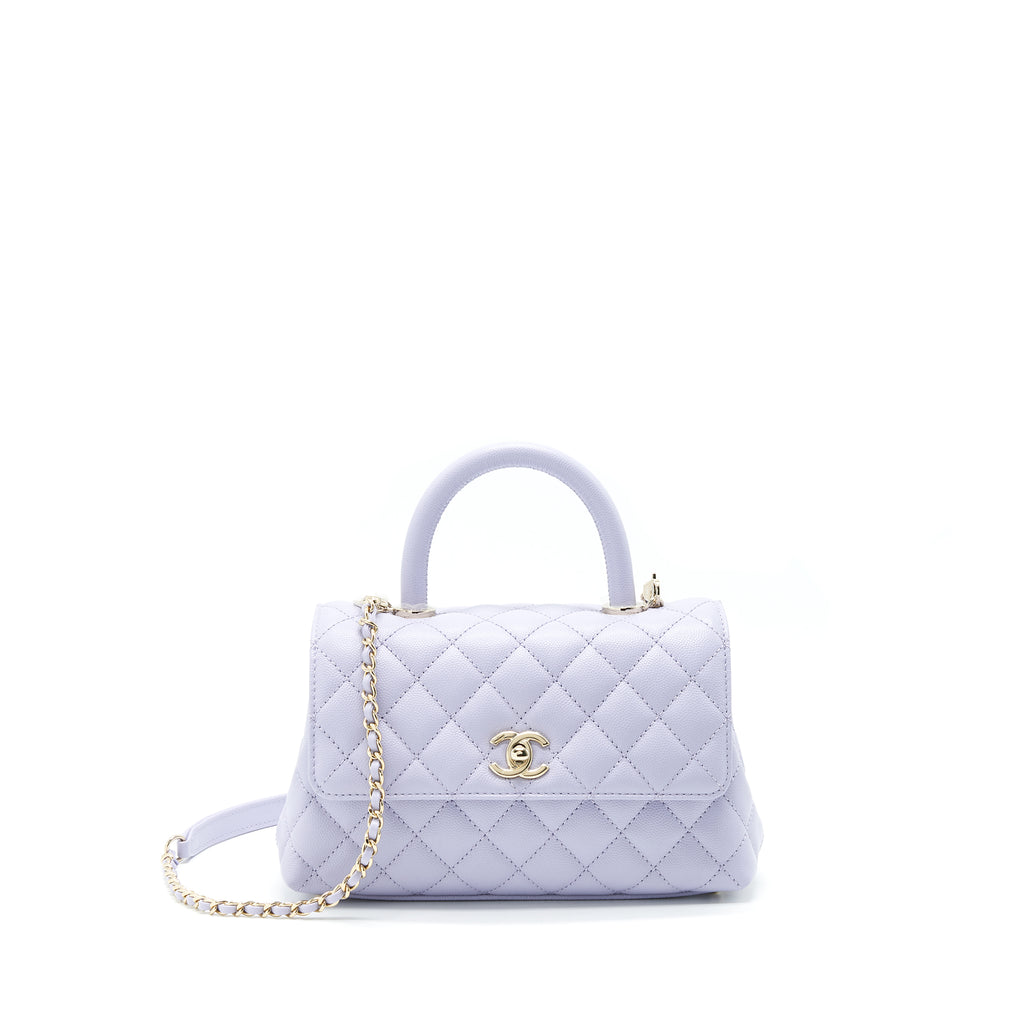 Chanel Mini/Small Coco Handle 21K Pale Blue Quilted Caviar with light gold  hardware