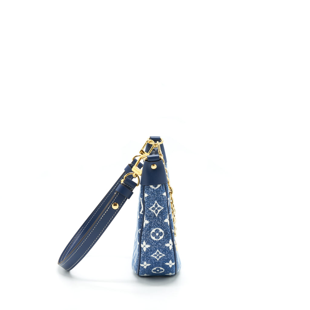 Louis Vuitton Loop Blue Denim Monogram Gold Chain Moon Crossbody Shoulder  Bag
