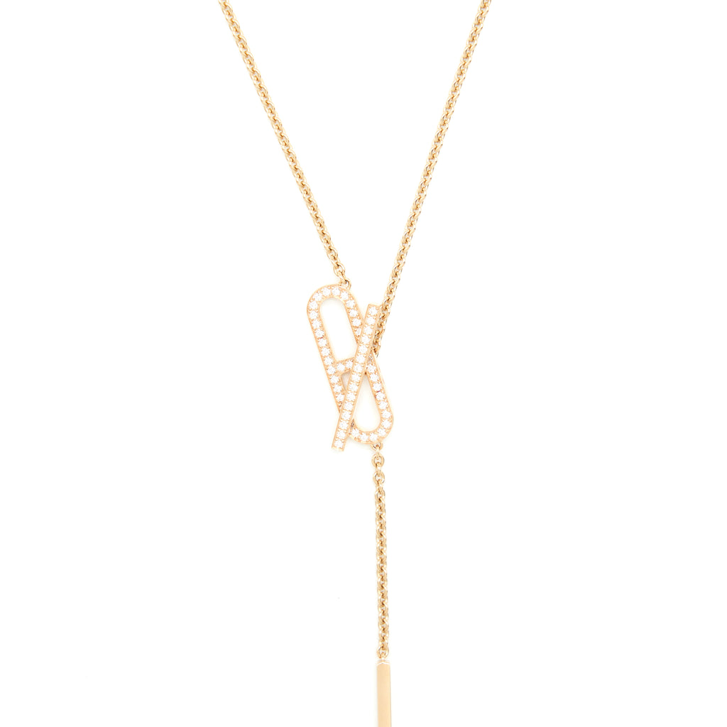 Hermes Ever Chaine D'Ancre Lariat Necklace Rose Gold With Diamonds