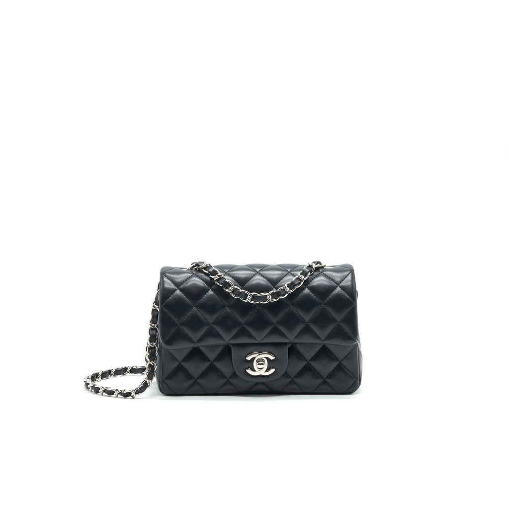 CHANEL bag review - mini rectangular black lambskin CHANEL bag with silver  hardware 