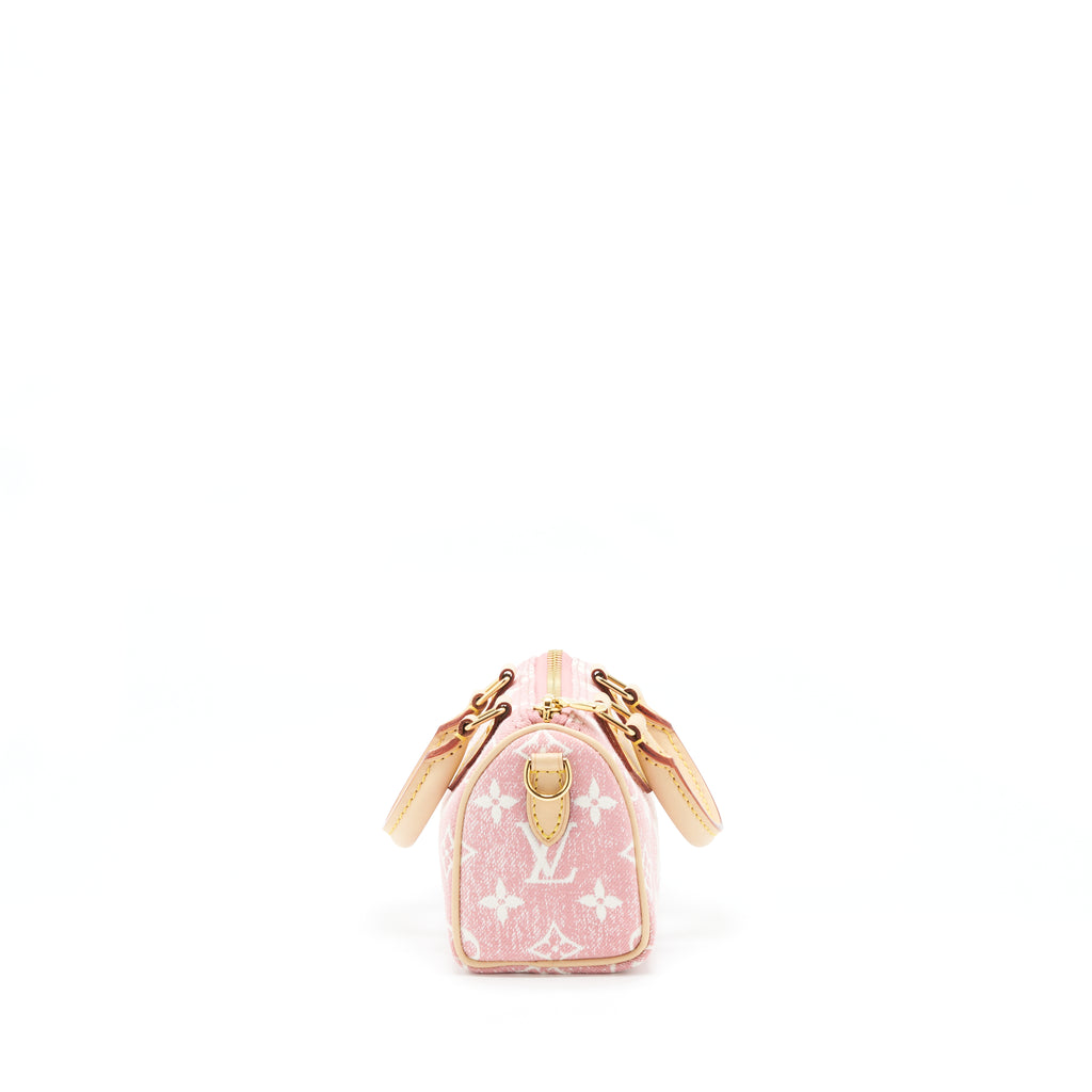 Louis Vuitton Nano Speedy Denim Jacquard Pink in Denim/Calfskin Leather  with Gold-tone - US