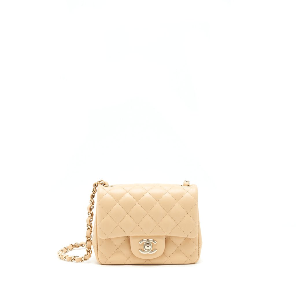 CHANEL Lambskin Mini Square Flap Beige 289811