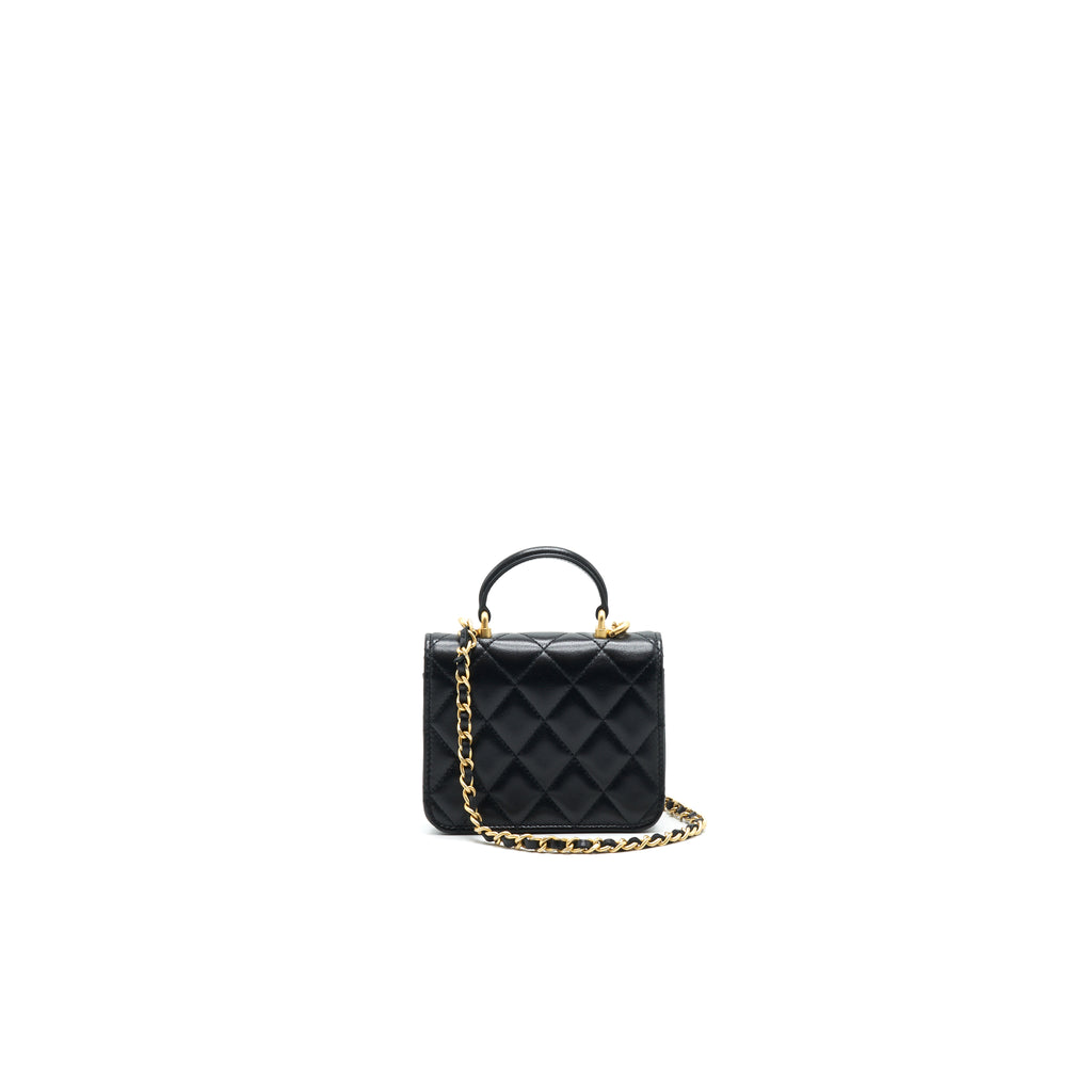 Chanel Mini Handle Flap Coin Purse With Chain Black Lambskin Gold