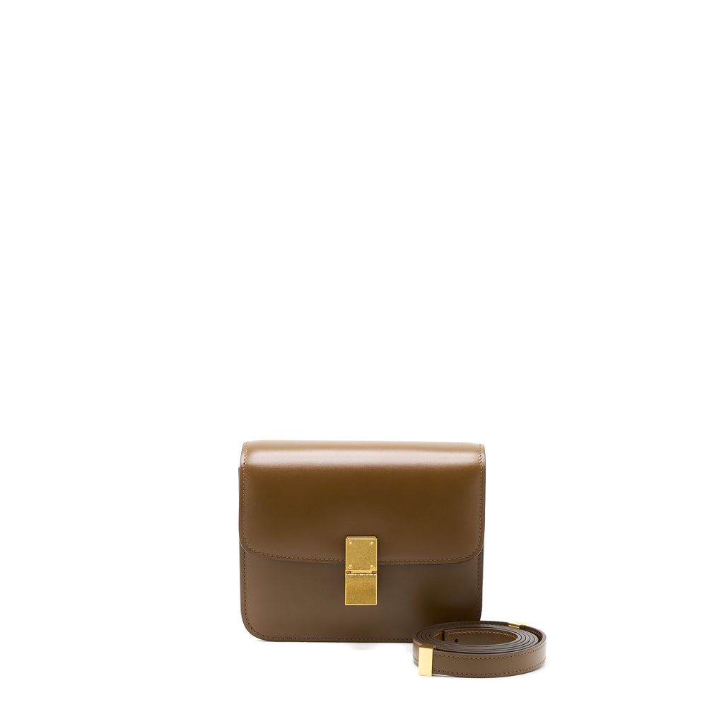 CELINE Box Calfskin Medium Classic Box Flap Bag Light Camel