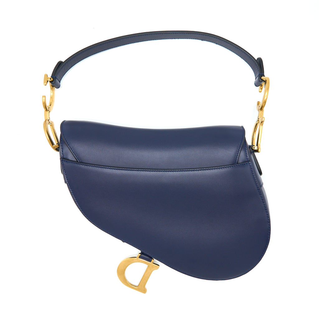 DIOR Saddle Calfskin Leather Satchel Navy Blue Bag