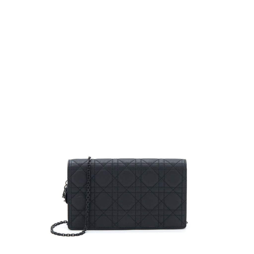 Lady Dior Ultra Black Clutch With Chain