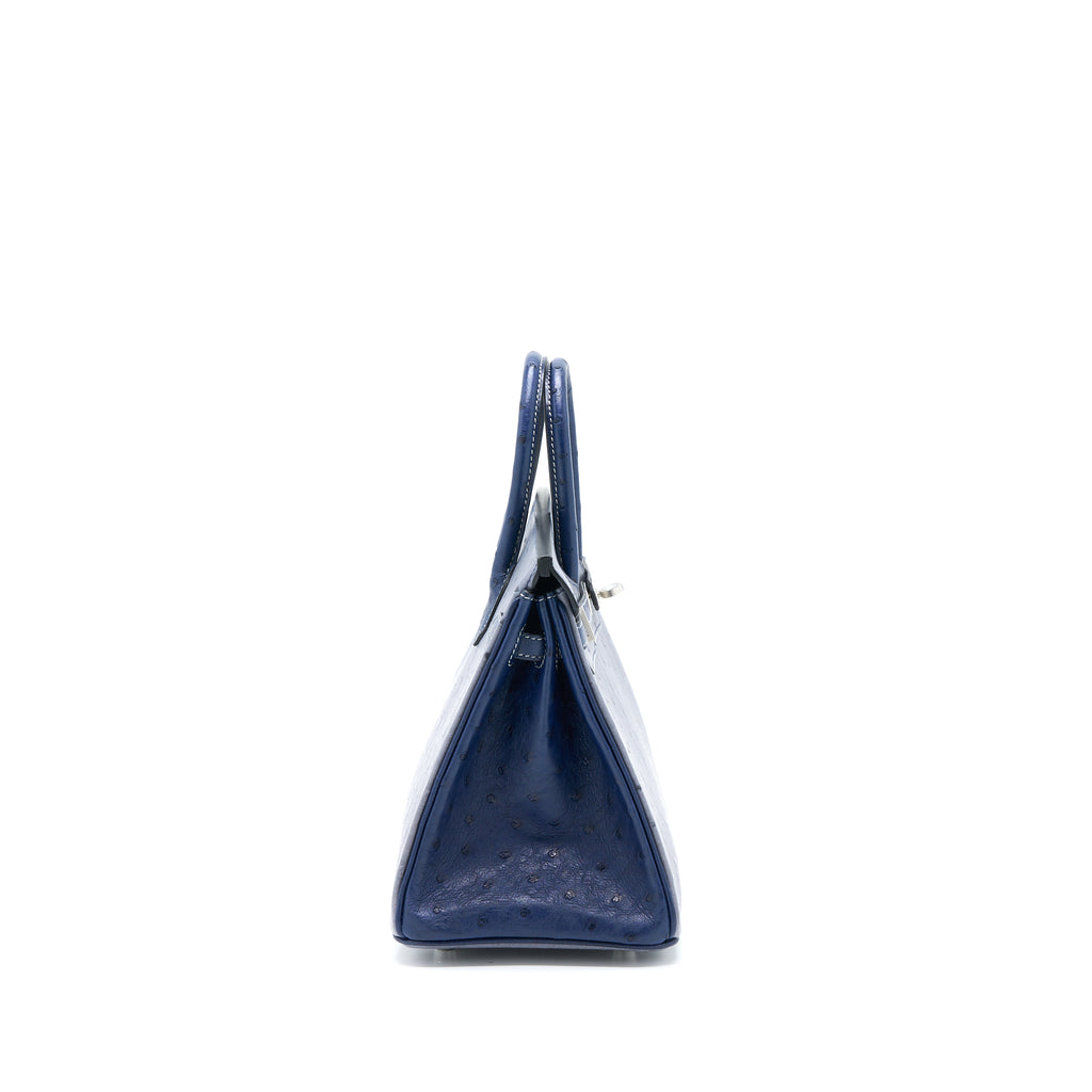 Hermes Birkin 25 SPECIAL ORDER OSTRICH GRIS AGATE/BLUE IRIS BRUSHED SHW  STAMP Z For Sale at 1stDibs