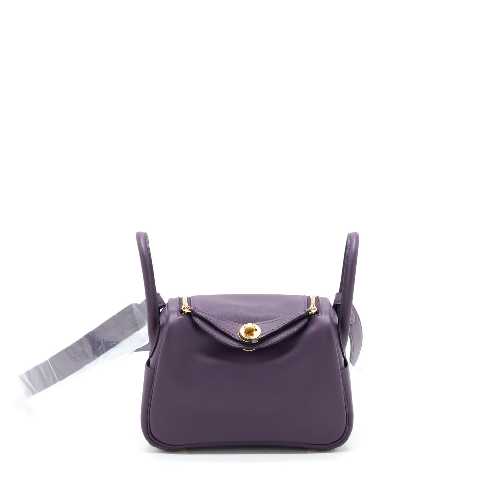 Hermes Rare Mini Lindy In Cassis And Royal Bleu, With Gold