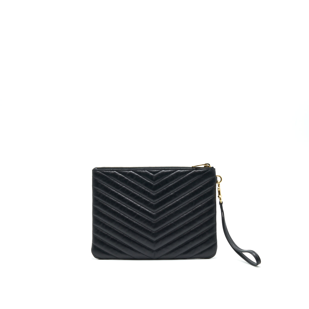 Saint Laurent Monogram Quilted Leather Pouch Black GHW