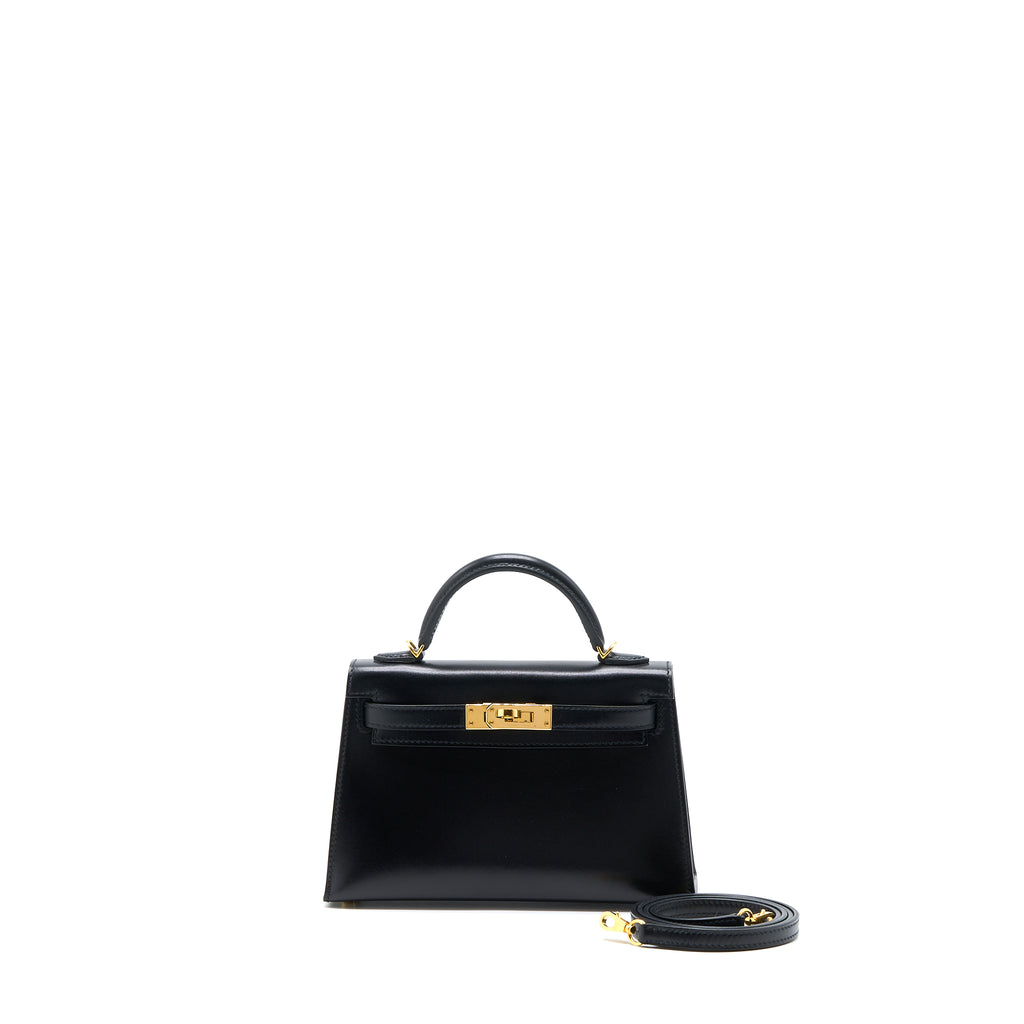 Hermes Mini Kelly II 20 Black Box Leather Gold Hardware Bag