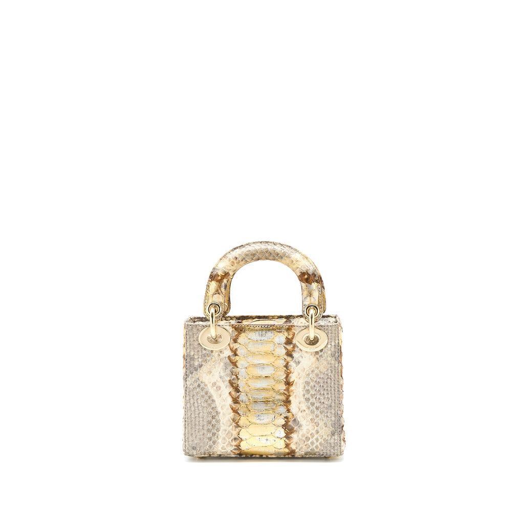 Dior Mini Lady Dior Python Gold Beige LGHW