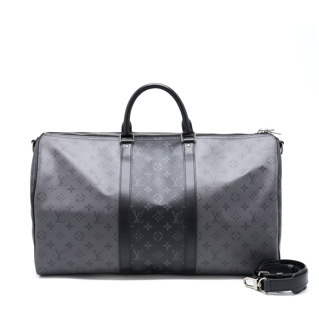 Louis Vuitton Keepall Bandouliere Bag Reverse Monogram Eclipse Canvas 50 Gray