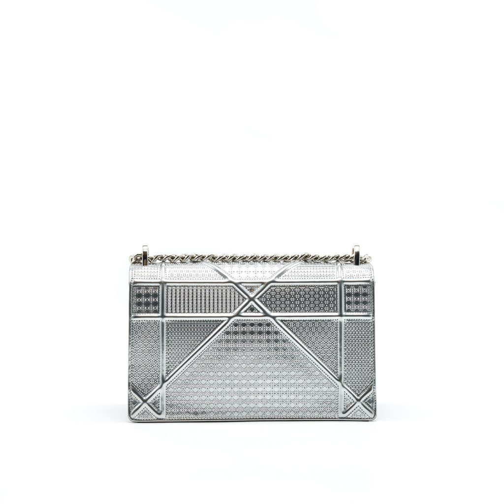 Christian Dior Metallic Silver Perforated Leather Diorama Wallet